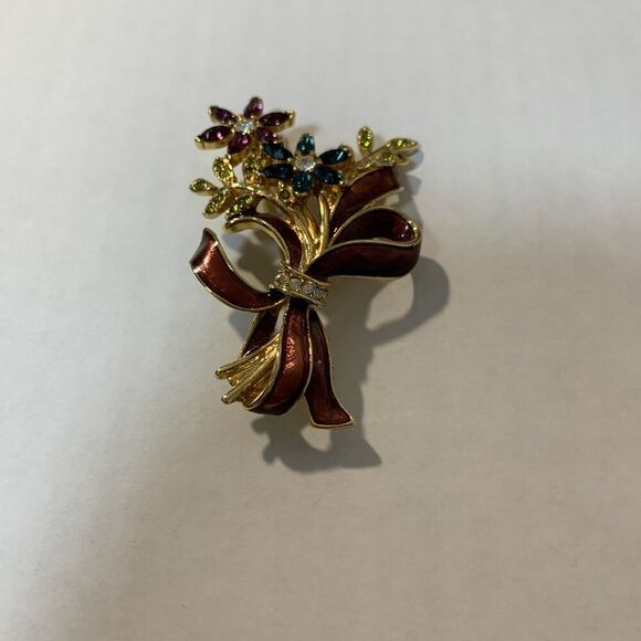 Jewelry - Vintage Signed Monet Multi-color Rhinestone Enamel Flower Brooch, women's brooch